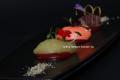 Puree of baked apples with Espuma of cassis and sour cream.